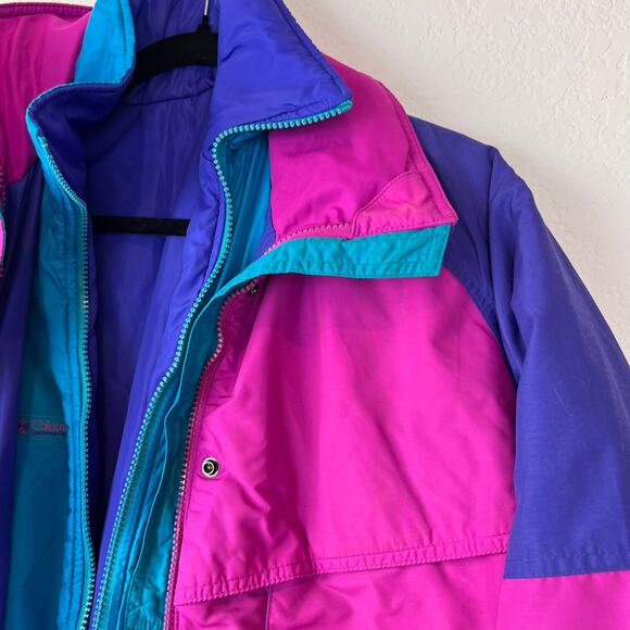 Vintage 90s Columbia Powder Keg Ski Jacket 2 in 1 Color Block Granola S Womens - Picture 12 of 14